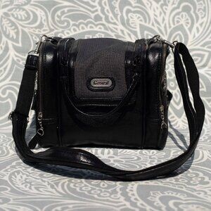 Black Leather CASE IT Small Duffel Bag | Shoulder Strap Pockets Carrying Case
